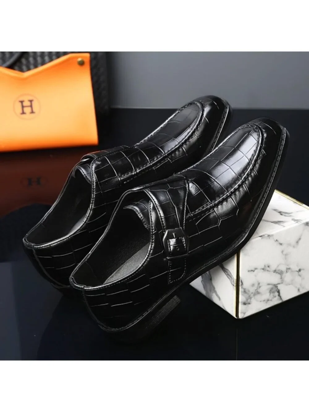 Men's Black Monk Strap Dress Loafer Shoes Retro Leather Oxfords Shoes